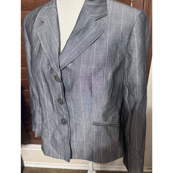 Vintage TALBOTS Jacket Blazer Mohair Wool Blend Gray Pinstripe 12P petite Japan - Picture 2 of 8